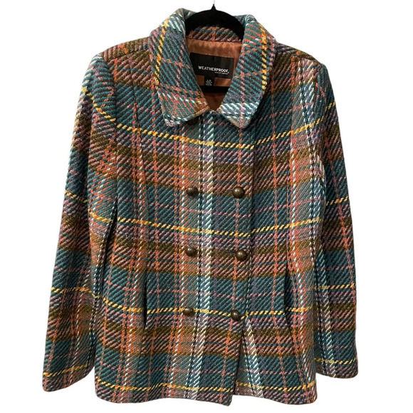 Rainbow WEATHERPROOF Garment Cardigan Wool Heavy Duty Tweed Knit Blazer Sz Large - Picture 1 of 15